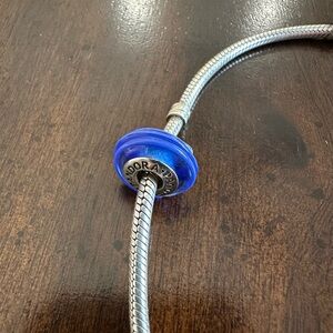 Pandora Retired Blue Ribbon Murano Glass Bead Charm.